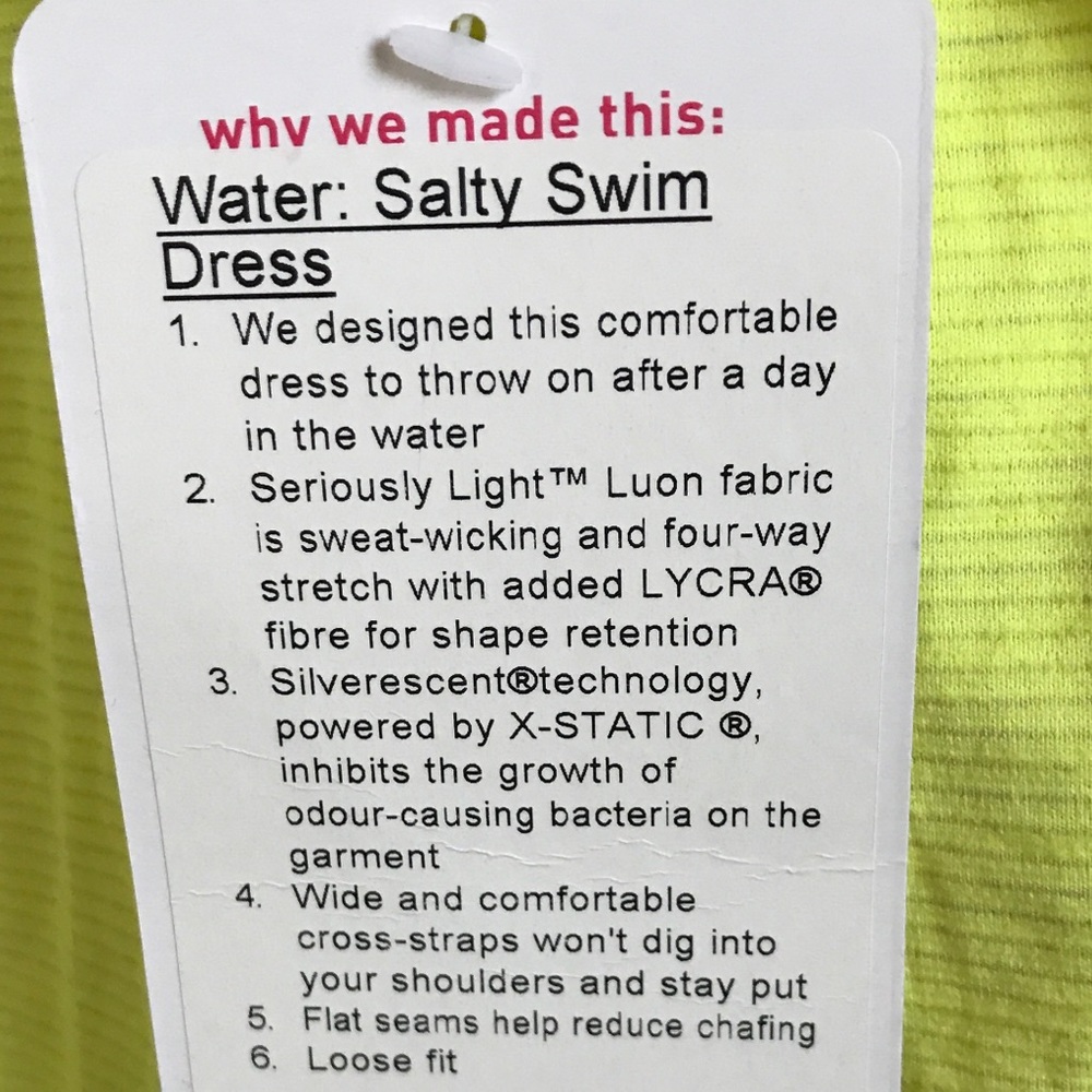 NWT YELLOW LULULEMON WATER : SALTY SWIM DRESS - Picture 6 of 8
